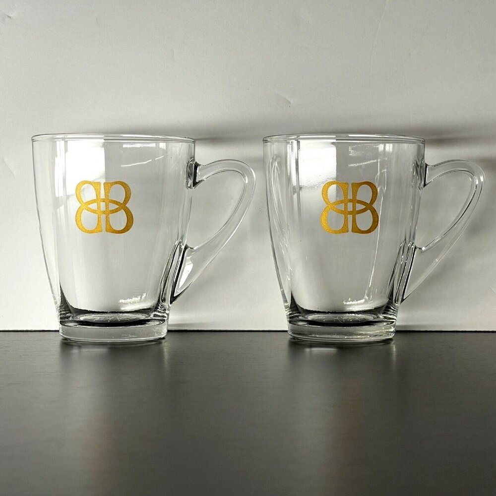 Baileys Original Irish Cream Coffee Mugs Set Of 2 Clear Glass BB Gold Print